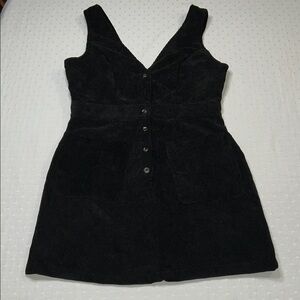 Black V-Neck Button-Front Corduroy fitted Mini Dress
